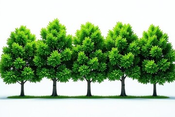 Vibrant green canopy of trees, neatly aligned, on a pure white backdrop , graphic, white