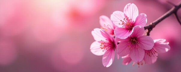 Obraz premium Vibrant pink cherry blossoms, bokeh effect, spring floral scene, art, romantic