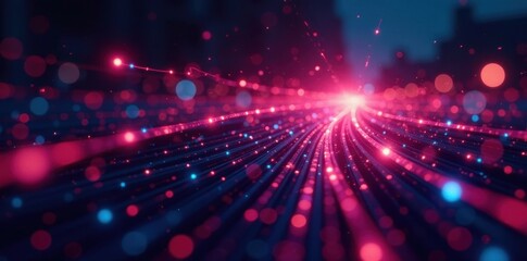 Fototapeta premium Abstract image of light streaks representing data transfer over fiber optics, light speed, digital