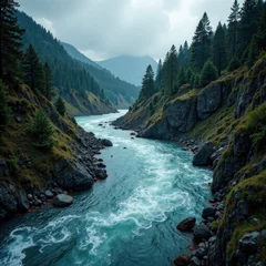 Keuken achterwand Bosrivier The steep bank of a stormy river  © Anna