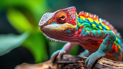 Colorful Chameleon on Branch with Vibrant Patterns and Texture