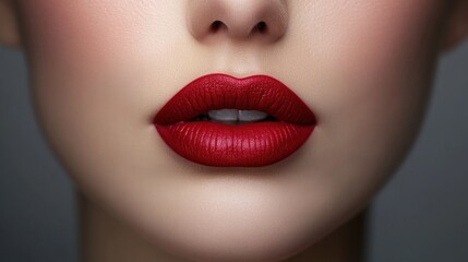 Fototapeta premium Close-up of perfectly shaped lips with bold red lipstick