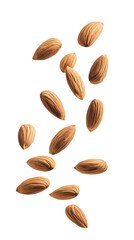 flying almonds isolated on transparent white background, clipping path
