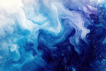 Obraz premium ethereal fluid art with swirling indigo and azure watercolors merging into delicate patterns, creating a dreamy atmospheric effect