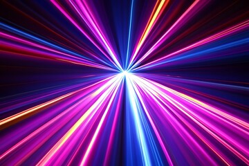 Abstract Neon Light Streaks: Radial Burst of Vibrant Pink, Blue & Orange