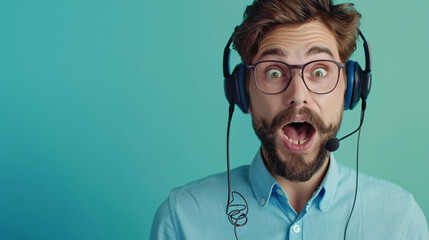 3D render of a customer service agent solving a problem,  single-color studio background.