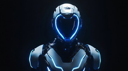 Futuristic Cybernetic Humanoid Robot With Neon Blue Accents. AI Concept For Technology, Virtual Reality, And Sci-Fi Themes.
