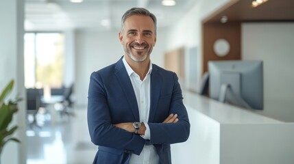 Fototapeta premium Confident businessman standing in modern office space