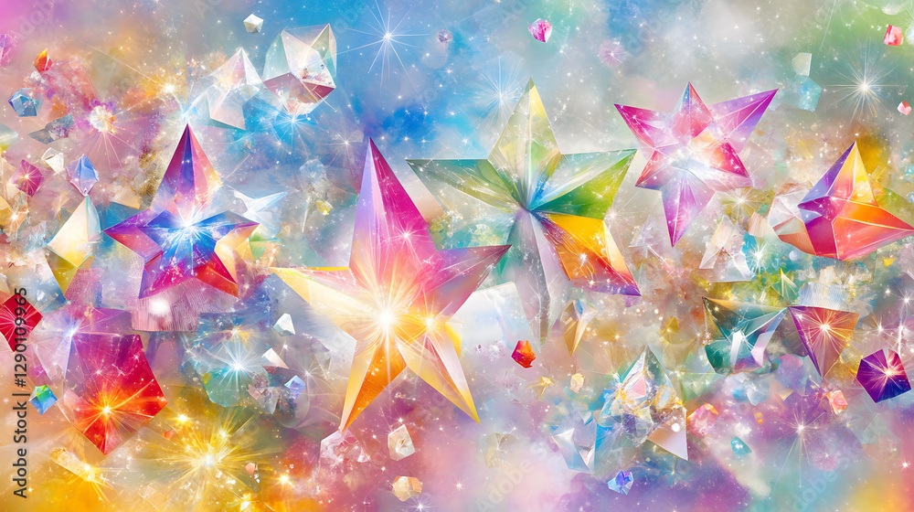 Poster vibrant colorful star background with various shapes and sizes in a deep space setting