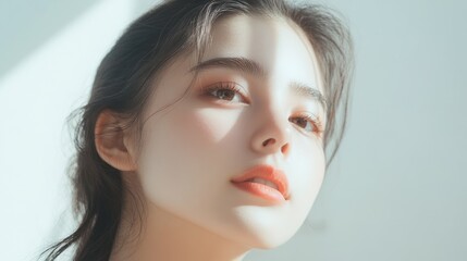Naklejka premium Portrait of a Young Woman in Soft Natural Light