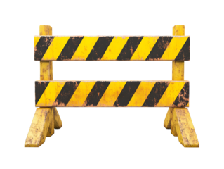 Rusty yellow and black caution barrier isolated on transparent background