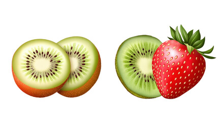 kiwi and strawberry isolated on white background