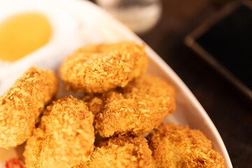 Thai deep fritters shrimp pancake. Fried Shrimp paste balls donut