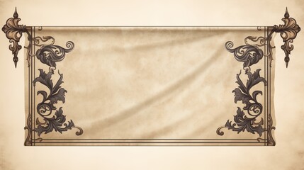 A decorative banner flag with intricate patterns, right empty space, pale ivory background, generative ai illustration