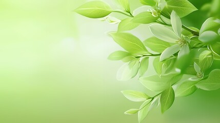 Lush Green Leaves and Delicate White Blossoms on a Soft Green Background