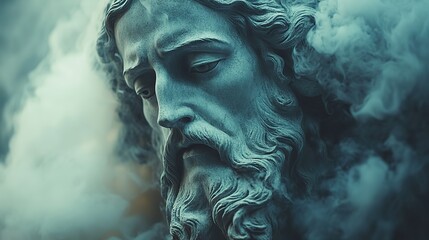 statue of jesus christ in smoke