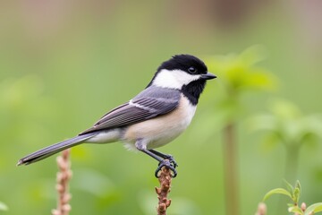A Captivating Nuthatch Bird Perched Gracefully on a Branch in a Lush Green Environment, Showcasing Its Distinctive Black and White Plumage