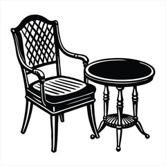 chair and table silhouette vector style