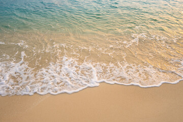 nature of the beach and sea Summer with sunshine, sandy beaches, clear blue waters sparkling against the blue sky. On an island with good ecology and environment Background for summer vacation