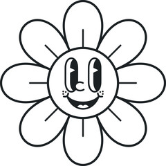 Groovy comic black-and-white daisy emoticon