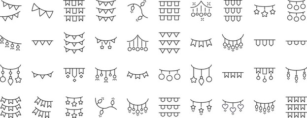 Collection of Signs of Garlands. Suitable for books, stores, shops. Editable stroke in minimalistic outline style. Symbol for design