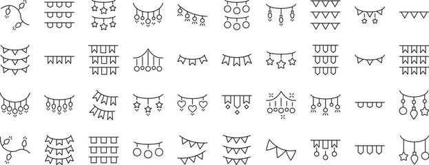 Line Signs of Garlands for Advertisement. Suitable for books, stores, shops. Editable stroke in minimalistic outline style. Symbol for design