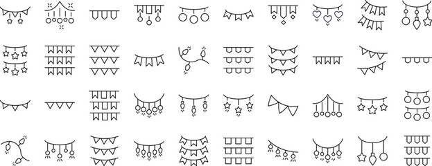 Line Signs of Garlands for Adverts. Suitable for books, stores, shops. Editable stroke in minimalistic outline style. Symbol for design