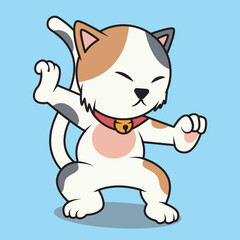 vector cartoon icon of a cute cat demonstrating martial arts movements
