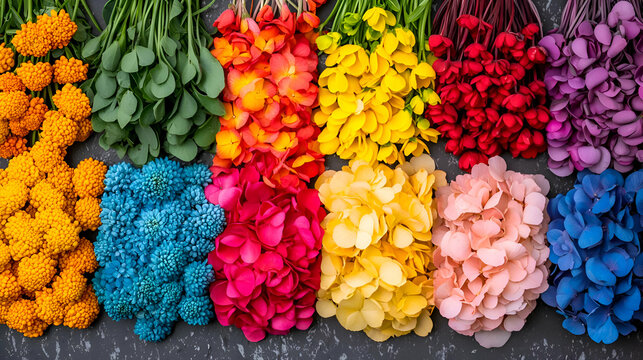 Vibrant Rainbow Floral Arrangement on Dark Background