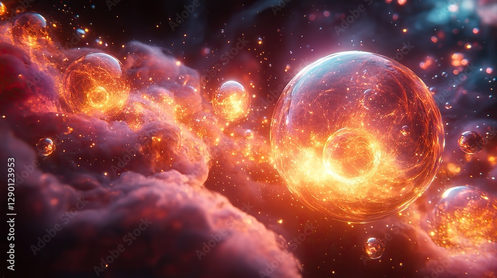 Poster vivid spheres exploding in a dynamic cosmic scene