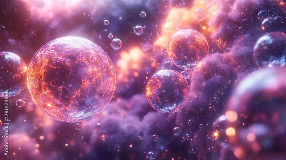 Poster vivid spheres exploding in a dynamic cosmic scene