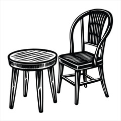 chair and table silhouette vector style