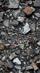 Intricate Close-up of Rubble Texture Showcasing Shattered Rocks and Fragmented Bricks in Densely Packed Composition