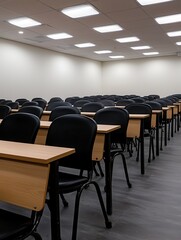 Naklejka premium Classroom setup for educational purposes modern learning space interior design professional environment wide angle view