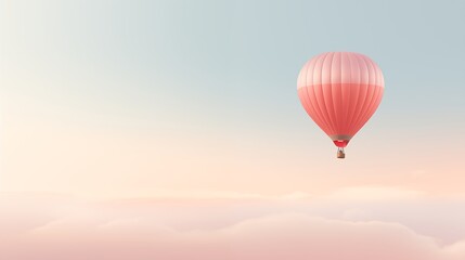 Obraz premium A hot air balloon in the sky, left empty space, soft peach background,generative ai illustration