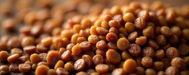 Earthy brown lentils, speckled, slightly rough, cook, still life