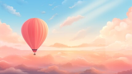 Fototapeta premium A hot air balloon in the sky, left empty space, soft peach background,generative ai illustration