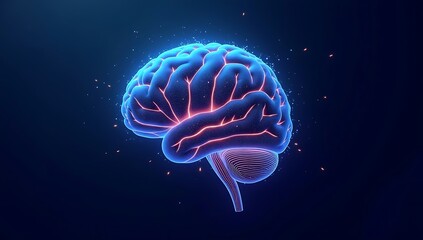 Fototapeta premium A symbolic digital illustration of a human brain made of interconnected glowing circuits, representing artificial intelligence and neural networks. 