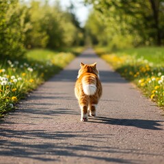 Solitary Stroll: A Ginger Cat's Path Through Nature