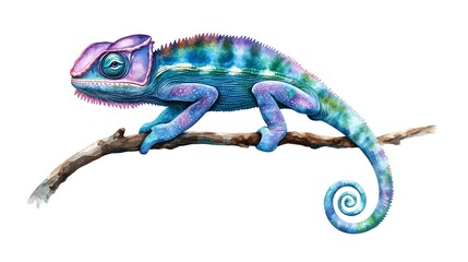 Fototapeta premium Elegant Chameleon Watercolor Painting with Vibrant Colors and Detail