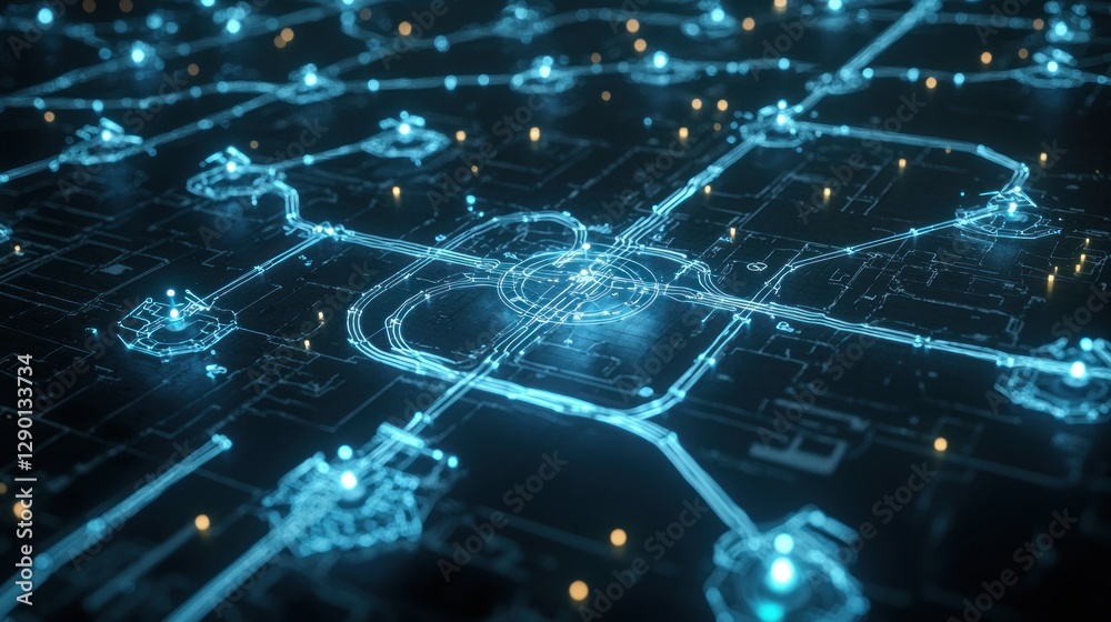 Poster Futuristic Network Connection Board Glowing Digital Grid System Artificial Neural Network Concept