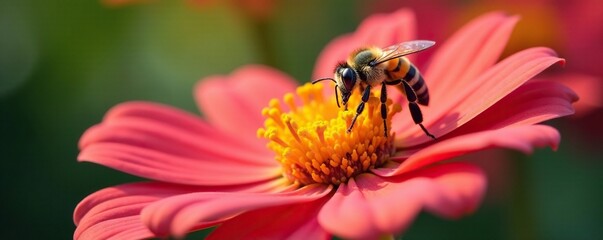 Insect collecting pollen on a large colorful flower, pollen, bees, color