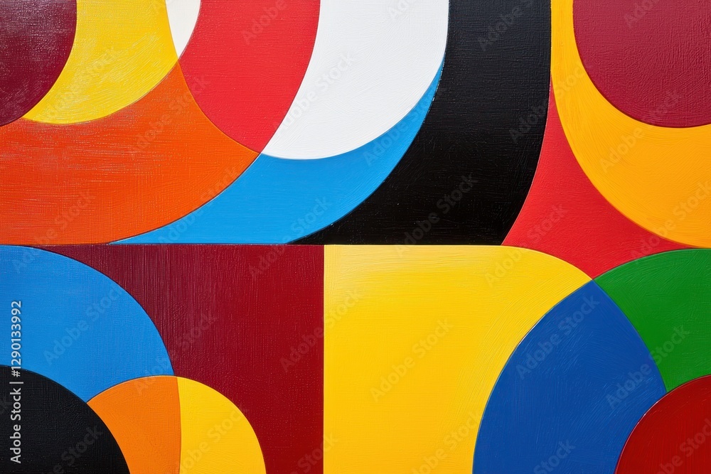 Poster Vibrant geometric composition of colorful circles and squares creating a dynamic and modern artistic expression with bold hues