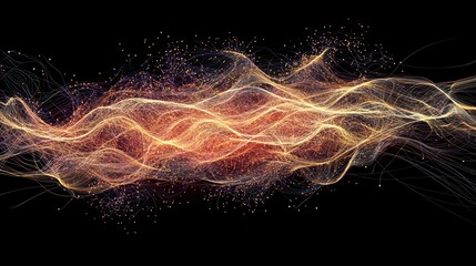 Obraz premium Abstract luminous wave with flowing lines and particles against a dark backdrop conveying energy and connection