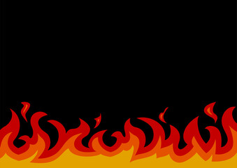 燃える火・炎の黒背景ベクターイラスト　A4サイズ横