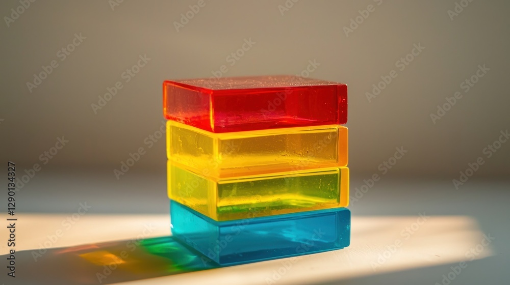 Leinwandbilder colorful translucent blocks stacked with playful light creating vibrant shadows and a minimalist mod