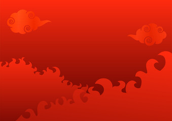 燃える炎と中国風の雲のグラデーション背景ベクターイラスト　A4サイズ横
