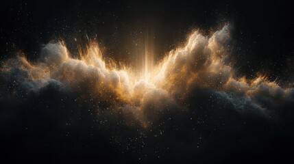 Fototapeta premium Celestial explosion of light through dark clouds cosmic landscape digital art ethereal environment surreal concept