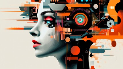 Obraz premium Abstract Portrait of a Woman with Futuristic Digital Elements