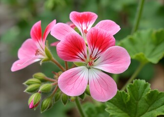 Fototapeta premium A geranium flower icon with five symmetrical petals and a simple center